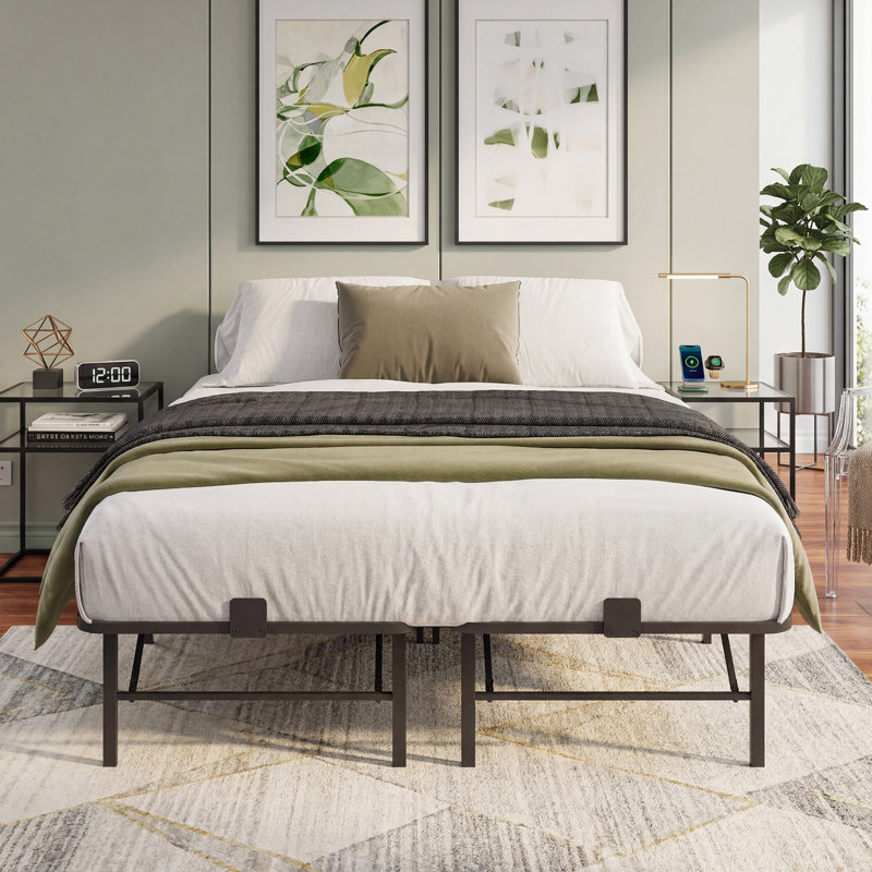 Antich Queen Metal Bed with 360° Mattress Retainers and Under-Bed Storage, No Box Spring Needed, Easy Assembly, Queen
