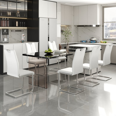 Modern Dining Chairs with Faux Leather Padded Seat Dining Living Room Chairs, High Back Dining Room Chairs Metal Home Kitchen Furniture Modern