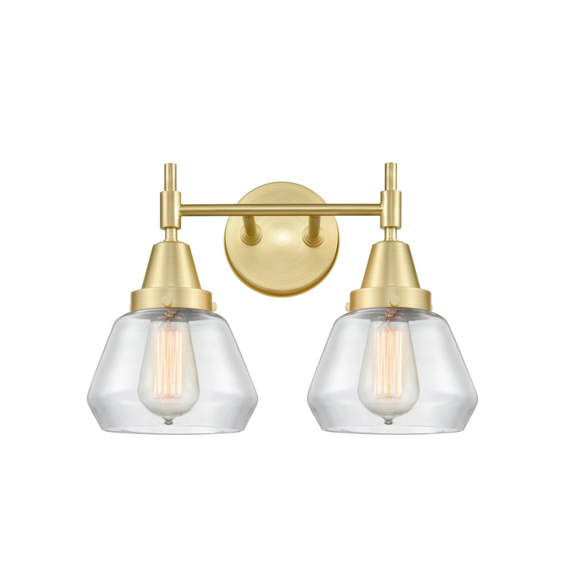 Éclairage pour meuble-lavabo à 2 lumières à intensité variable Gayle, Ampoule DEL rétro 4 watts, Transparent, Laiton satiné