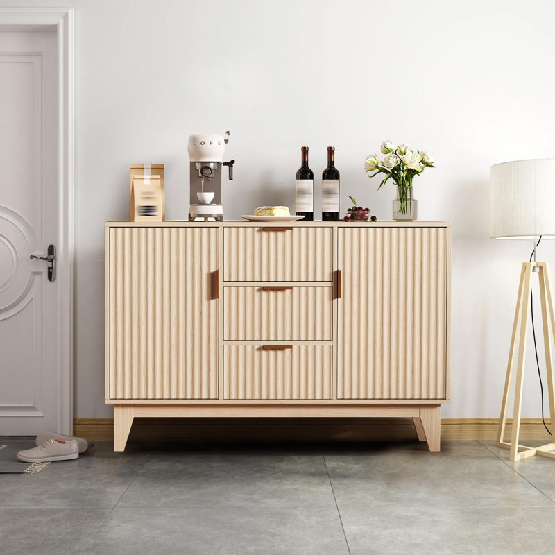 Grande armoire-buffet cannelée avec rangement, buffet moderne de 47,2 po, armoire de rangement en bois de style café-bar Farmhouse