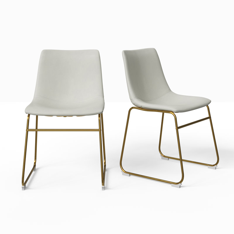 Chaise d'appoint en cuir Nia Vegan, Or, Cuir végétalien blanc cassé