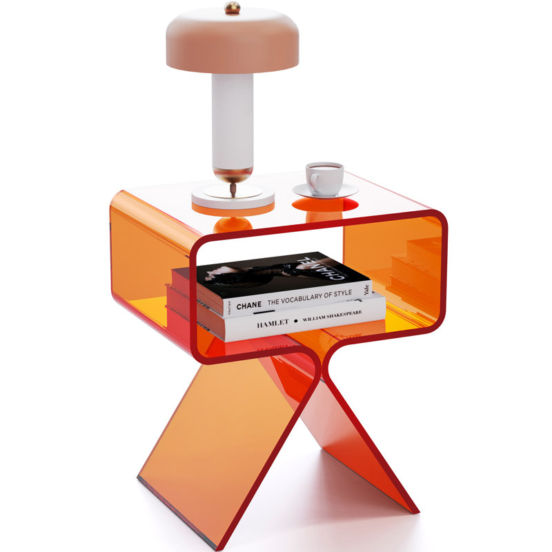 Betzabet Acrylic Side Table, Bedside Table Nightstand, Orange