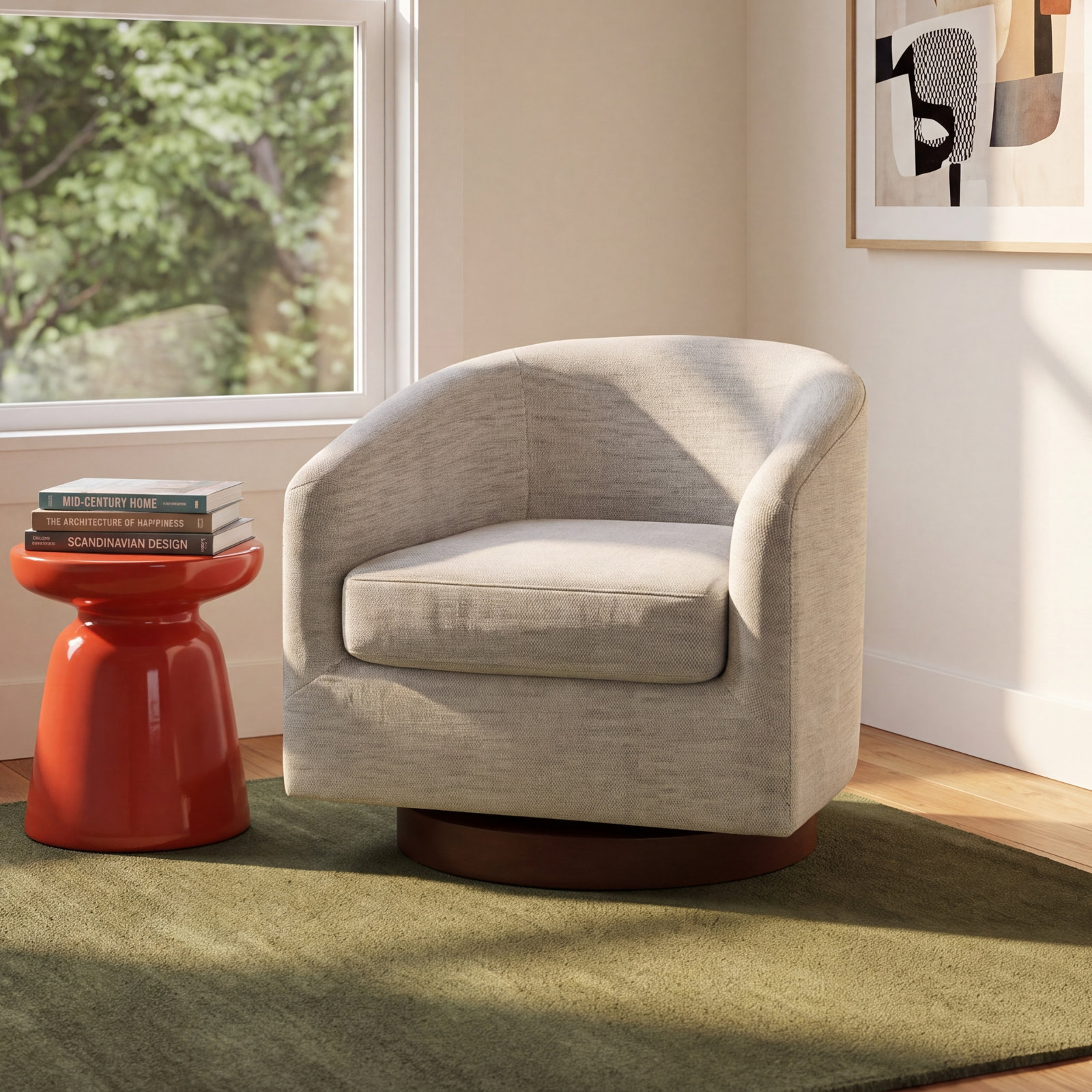 Bennett Upholstered Swivel Barrel Chair, Prestige Ivory Basketweave