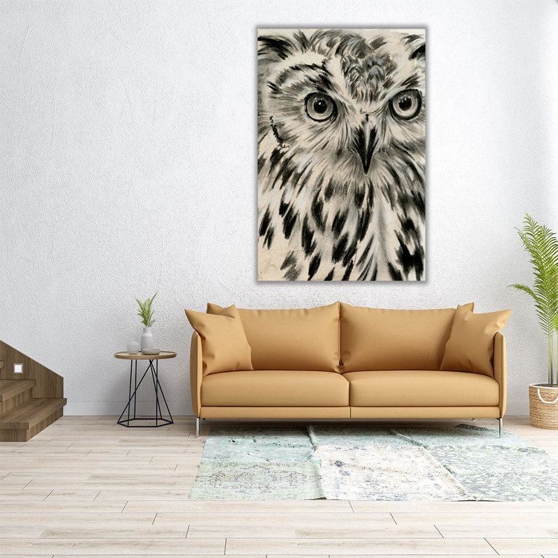 «Charcoal Owl I», reproduction d'art sur toile, H 18 po x l 12 po