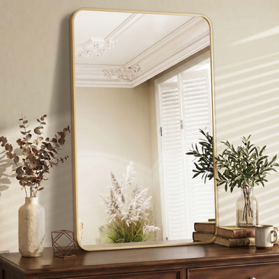 Rectangle Wall Mirror, Modern Wall Mounted Bathroom Vanity Mirror with Rounded Corners, Tempered Glass, Hangs Horizontally or Vertically for Bathroom, Entryway, Living Room