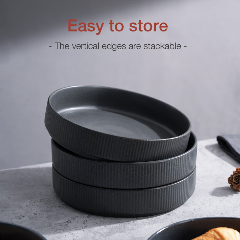 Stoneware Pasta Bowl Set (Set of 6), Matte DarkCharcoal