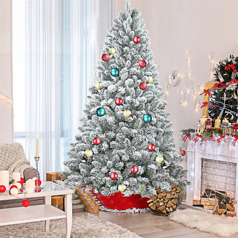 Flocked Artificial Christmas Tree With Metal Stand, 4'