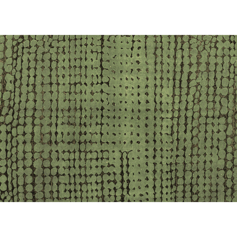 Tapis vert en laine / polyester tissé à la machine Zi, Rectangle 6 pi x 9 pi