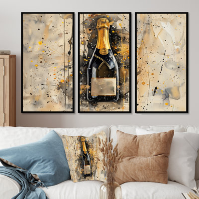 Gold Black Luxe Champagne Showers II - Champagne Wall Art Living Room Set