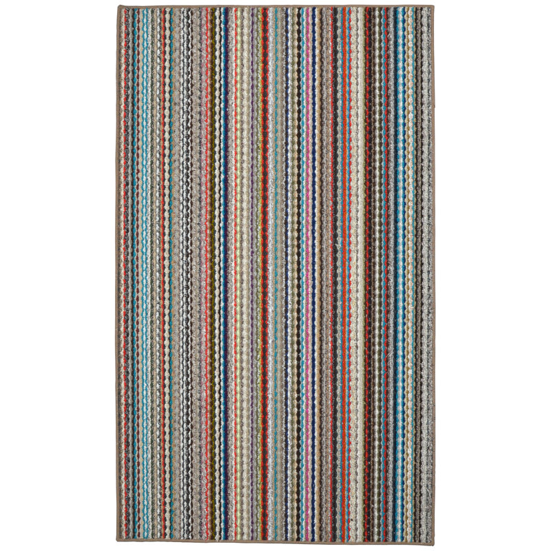 Tapis bleu / rouge / gris touffeté à rayures Kandace, Rectangle 6 pi x 9 pi