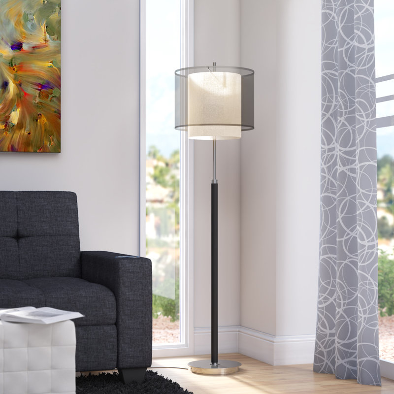Feng 62'' Espresso/Brushed Nickel Traditional Floor Lamp, Sheer Snow