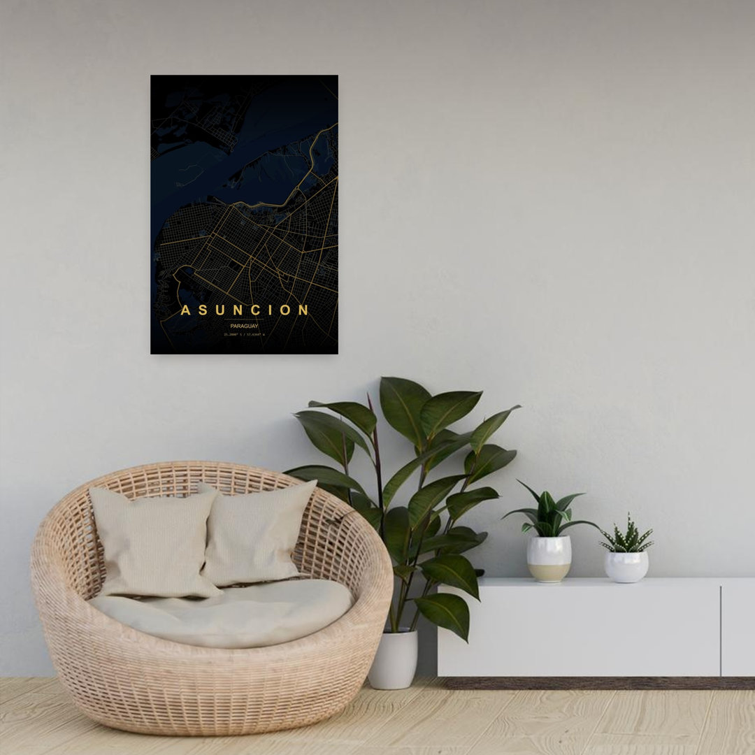 Asuncion Golden City Map Abstract Minimalist Modern City Wall Art Print