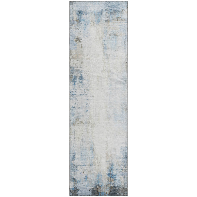 Premium Machine Washable Mayfield  modern Rug, Blue, 2'3" x 7'6" Runner