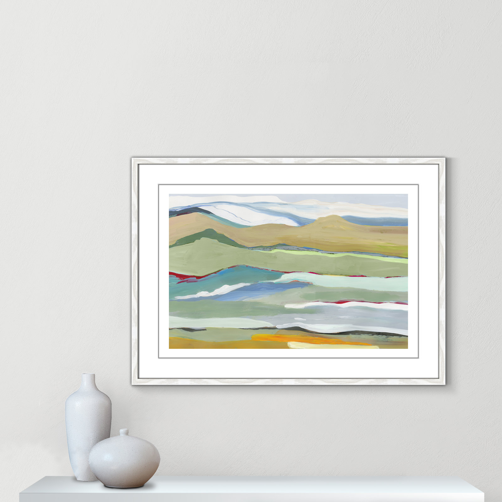 Dee "Goodbye Summer on the Hills" Painting, 25.5" H x 35.5" W x 0.75" D, White Wood Framed