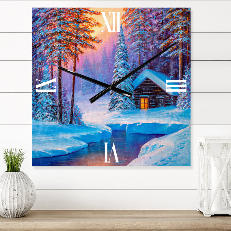 Vieille cabane dans la forêt d'hiver I - Horloge murale traditionnelle, Très grand