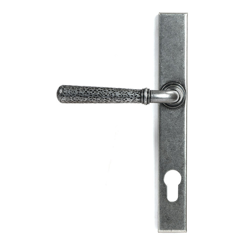 Hammered Newbury Multipoint Lock Door Handle, Pewter Patina