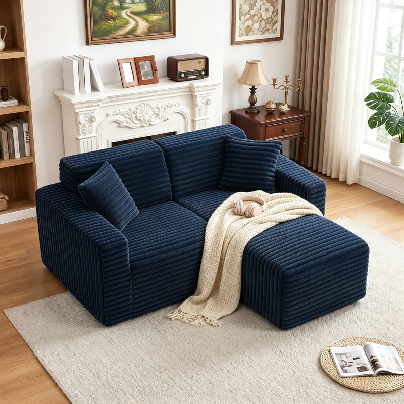 Canapé modulaire rembourré 3 pièces en flanelle de fourrure de lapin 3 pièces, Fausse fourrure bleu marine