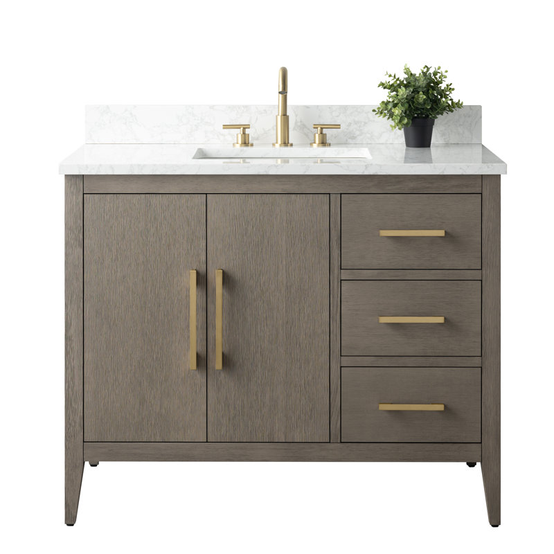 42'' Single Bathroom Vanity with Engineered Marble Top, Driftwood Gray, Gray/Black
