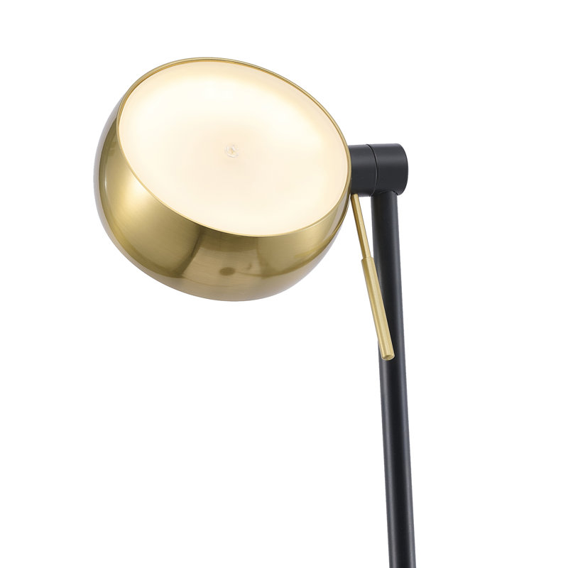 Lampe sur pied à DEL 1 lumière en aluminium noir avec abat-jour et couvercle en cristal transparent