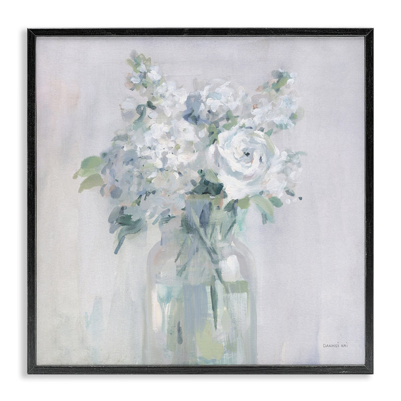 Bouquet abstrait blanc par Danhui Nai, Giclée encadrée noir minuit, H 12 po x l 12 po x P 1,5 po