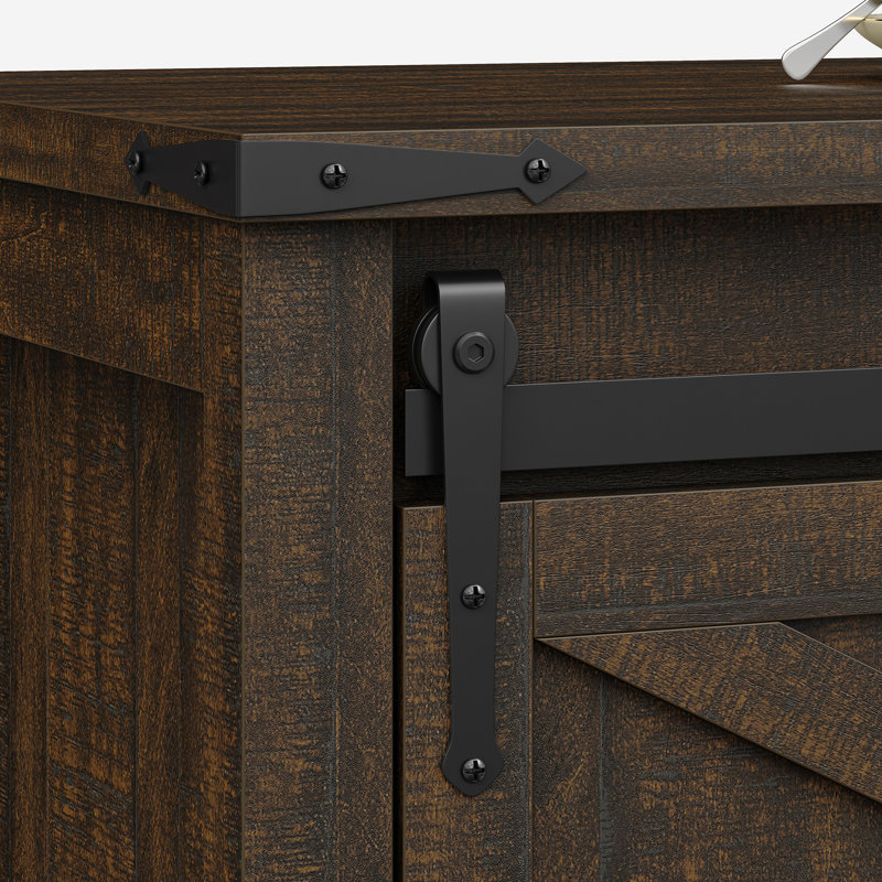 Jaquavion Coffee Table, Farmhouse Lift Top Coffee Table with Hidden Storage and Sliding Barn Door for Living Room
