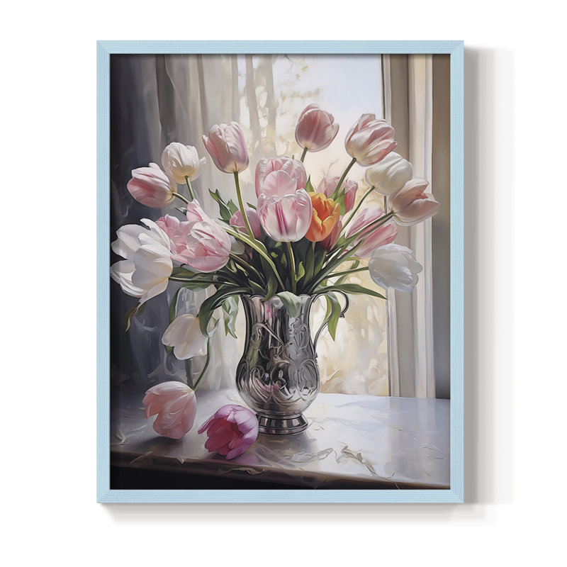 Reproduction encadrée FLORAL Series DCCDIX - bois massif, H 30 po x l 24 po, Bleu