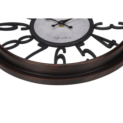 16-Inch Round Transitional Antique Brown Wall Clock - Sophisticated Vintage Style for Any Room