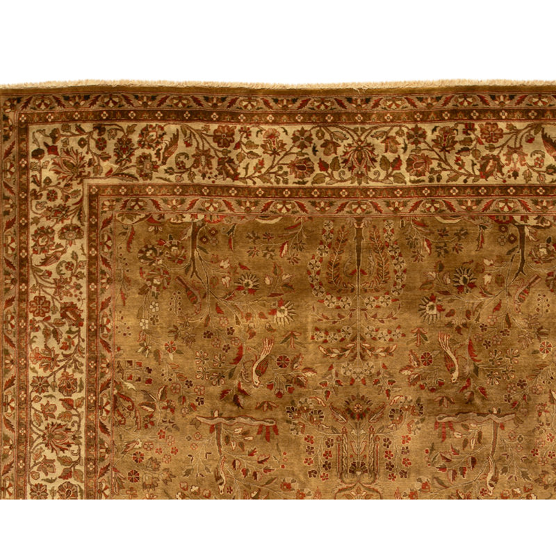 Hand Knotted Wool Area Rug in Gold And Beige