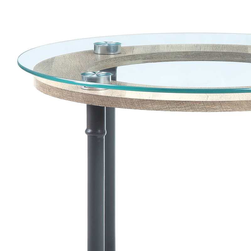 Brantley Industrial 22"Dia Round End Table in Clear & Sandy Gray