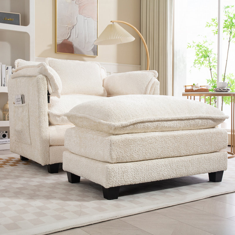 Fauteuil club avec repose-pieds Boucle, Beige