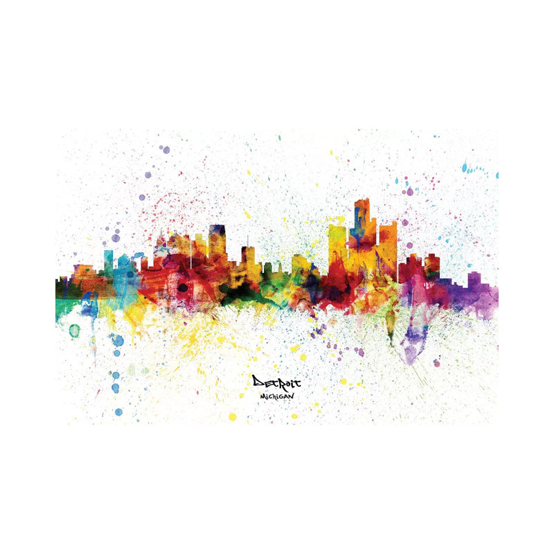 Detroit Michigan Skyline Splash by Michael Tompsett - 1 Piece Wrapped Canvas Painting, 66.04 cm H x 45.72 cm W