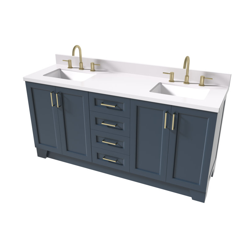 73 IN.  Single Bathroom Vanity, Midnight Blue, Rectangular,  White Quartz