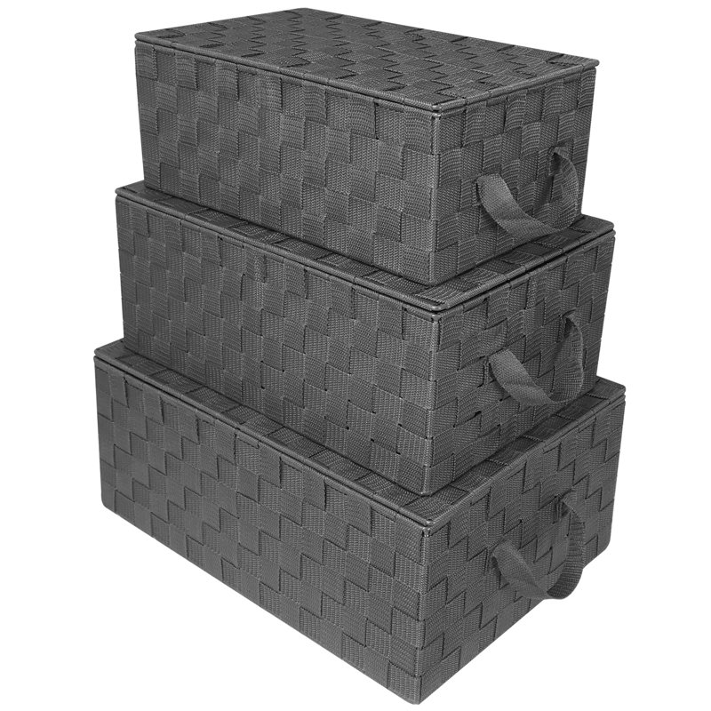 Sorbus Stackable Woven Basket with Lid and Carry Handles 3 Pack, Gray