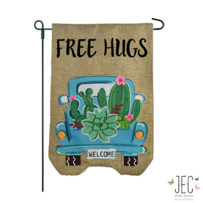 Drapeau de jardin en polyester à 2 côtés Cactus Truck Hug 18 po x 13 po