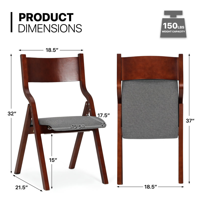 Upholstered Folding Chairs, Foldable Wooden Dining Chairs With Padded Seat For Kitchen Office Party, Gray/Brown