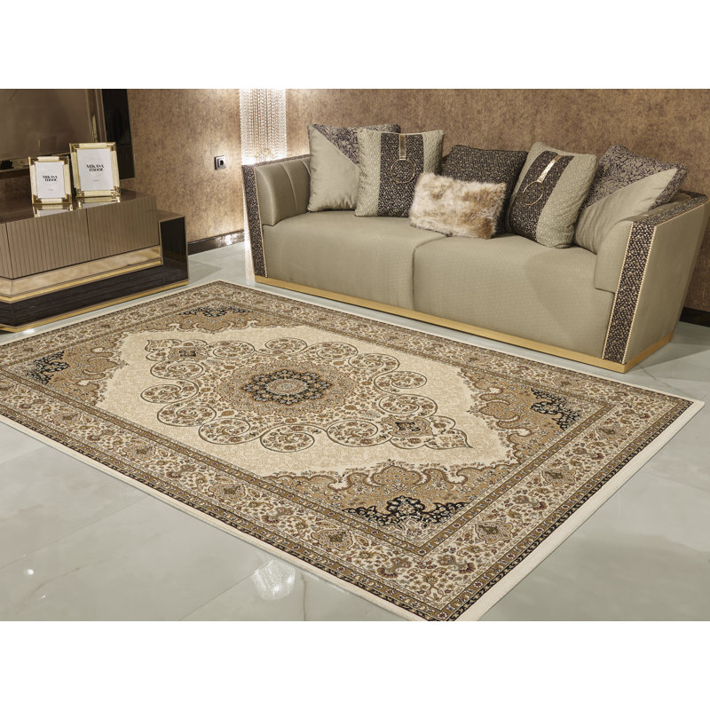 Tapis oriental crème / brun intérieur / extérieur Turkuaz, Rectangle 7 pi 10 po x 10 pi 10 po