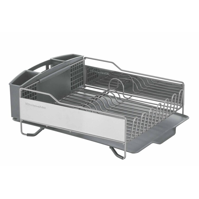 KitchenAid Compact, Space Saving Rust Resistant Dish Rack, with Angled Self  Draining Drain Board and Removable Flatware Caddy, 16.06-Inch, Gray
