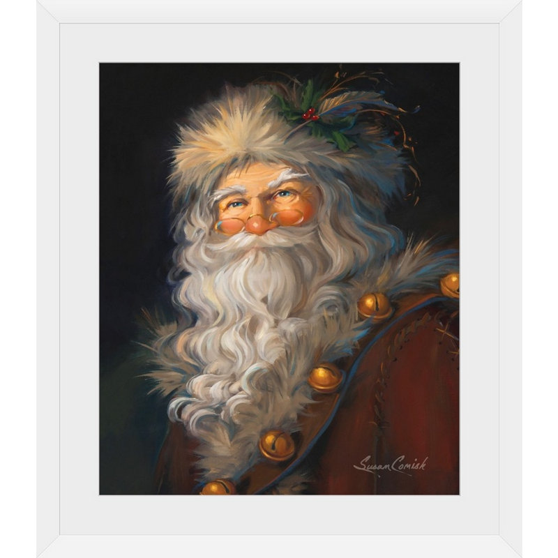Père Noël, art mural par Susan Comish, H 24 po x l 20 po, Impression encadrée, Blanc