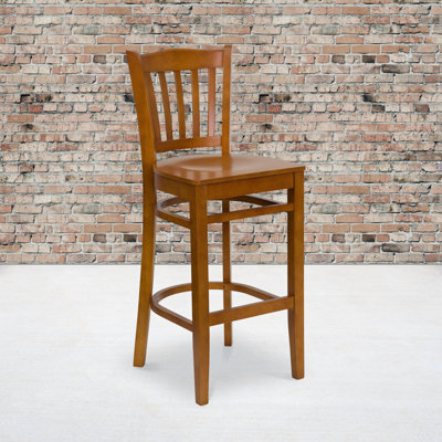 Prompton Vertical Slat Back Wooden Restaurant Barstool - Hospitality Seating by Lark Manor