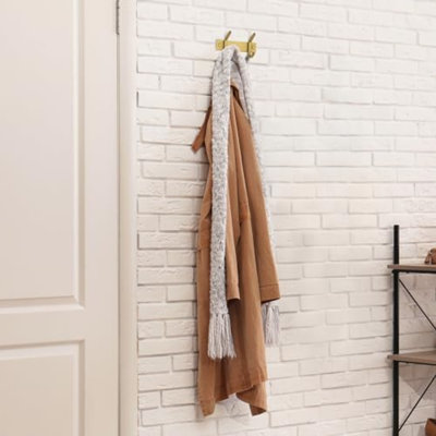 Porte-manteau mural petit modèle en acier inoxydable brossé doré – Barre de 15 cm avec 2 crochets doubles pour entrée, salle de bain, chambre, cuisine – Porte-manteau moderne doré pour manteaux, chapeaux, serviettes – Paquet de 2