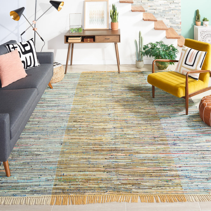 Tapis rayé en coton tissé à plat Rag, Rectangle 2 pi x 3 pi