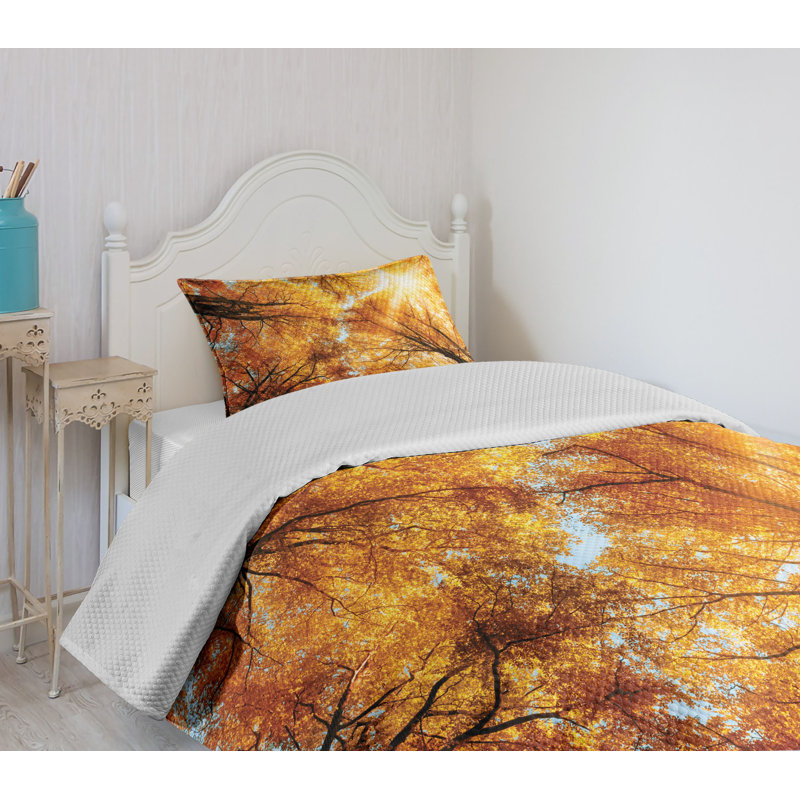 Autumn Sunbeams Forest Twin Bedspread Set in Brown Polyester