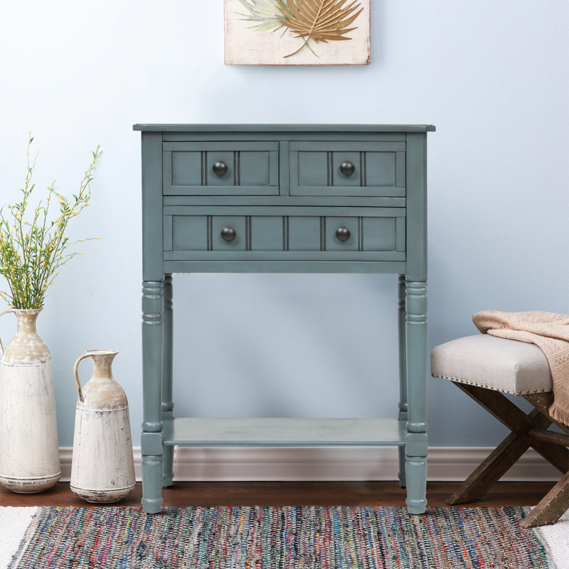 Console en bois de pin avec boutons ronds, Bleu marine