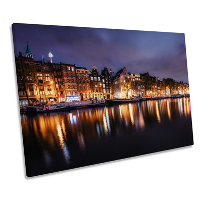 Amsterdam City Night Skyline - Wrapped Canvas Print