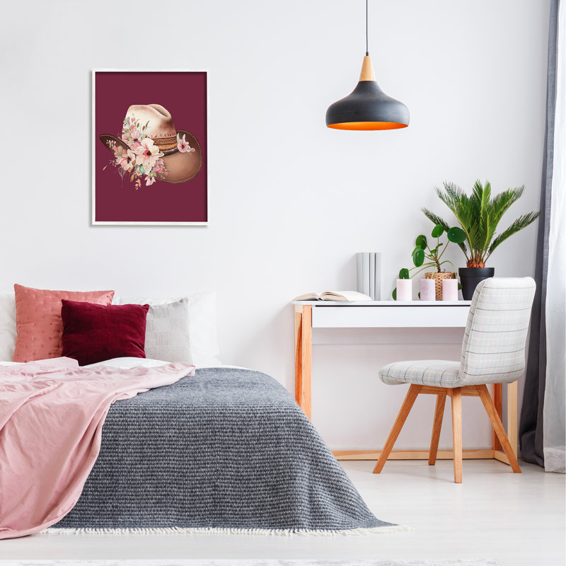 Chapeau de cow-boy sur imprimé bourgogne, Giclée encadrée blanc bord de mer, H 30 po x l 24 po x P 1,5 po