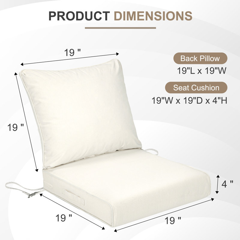 Outdoor Water-resistant Deep Seat Cushion Set, Ivory, 19" W x 19" D