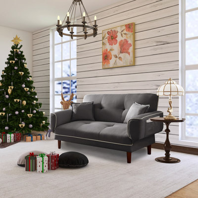 65" Faux Leather Loveseat Sofa for Small Spaces,Square Arms & Solid Wood Legs