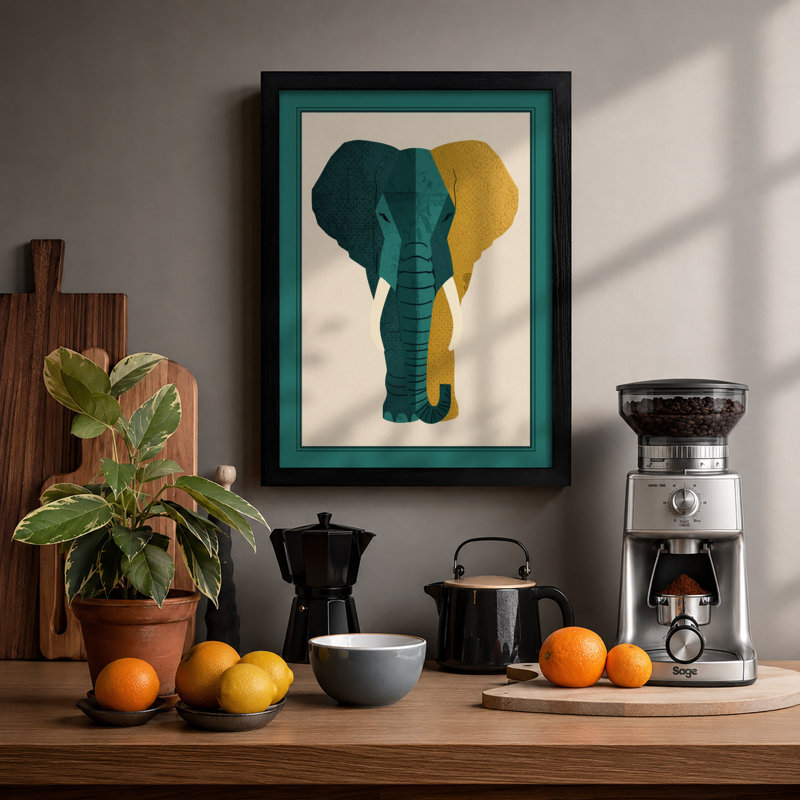 Geometric Elephant Art Deco - Framed Print, A1 - 84.1 x 59.4 cm, Black
