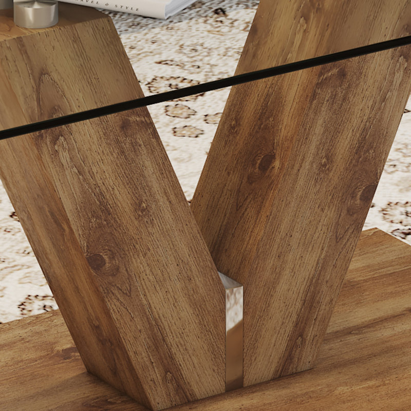 Table basse moderne et minimaliste en bois aggloméré transparent et bois