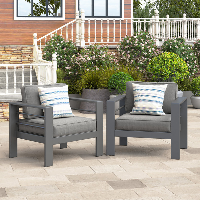 Fauteuil en métal Patio Furniture, Coussin gris / cadre gris